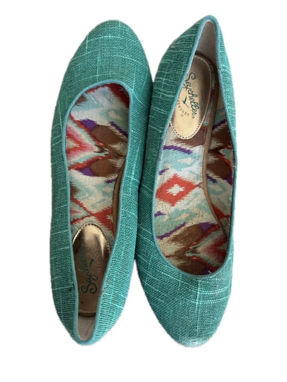 Seychelles Flats Teal Aqua Tweed Slip On Sz 9.5